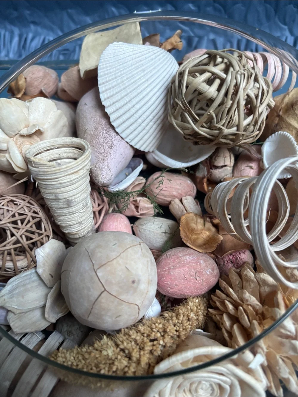Decorative Natural  Bowl - dried materials like rattan and wood flowers.shells
